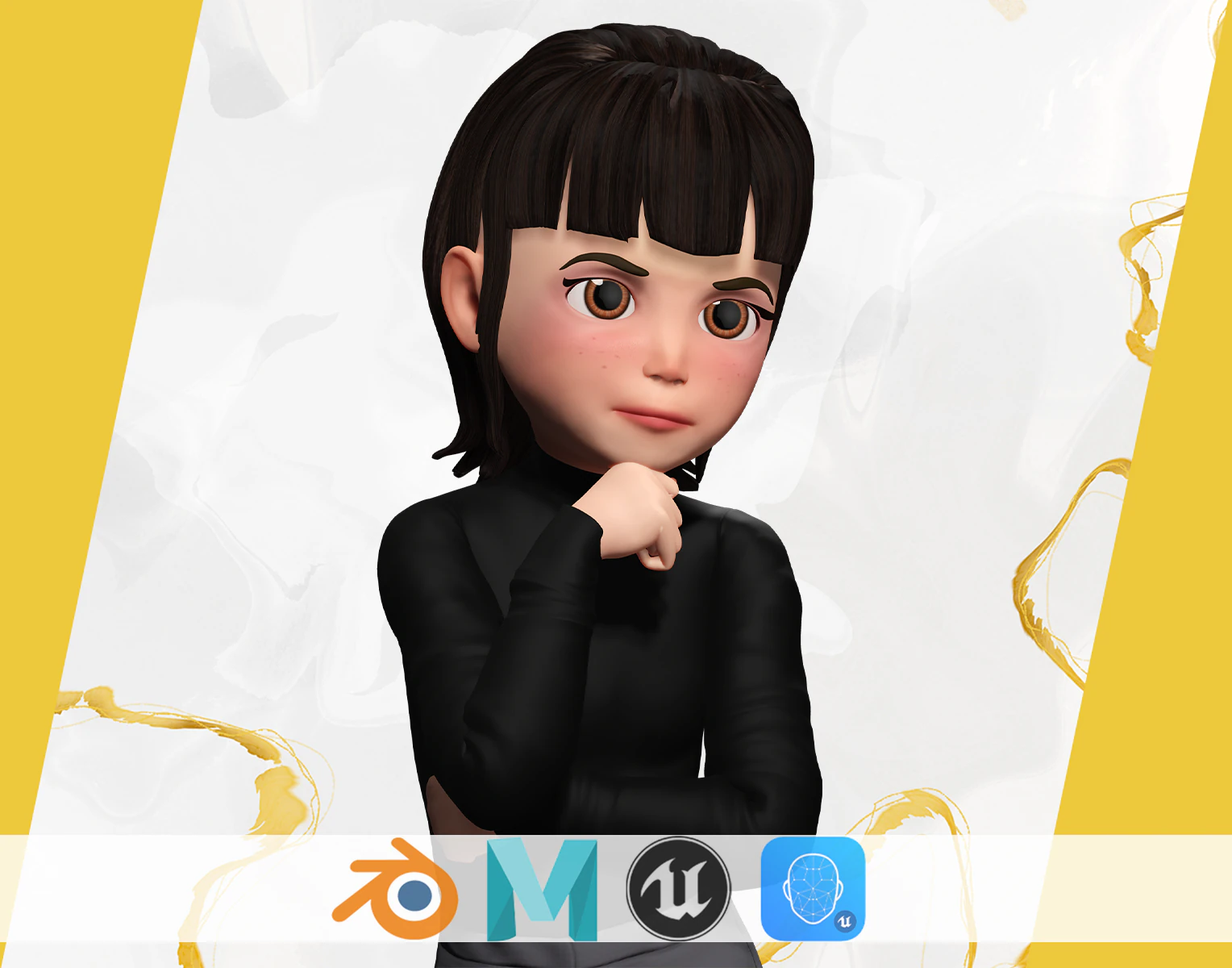 Charming Stylized Cartoon Toon Girl Rigged Character 3D Model .c4d .max .obj .3ds .fbx .stl .blend 