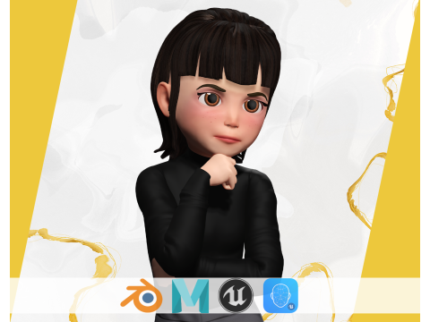 Charming Stylized Cartoon Toon Girl Rigged Character 3D मॉडल