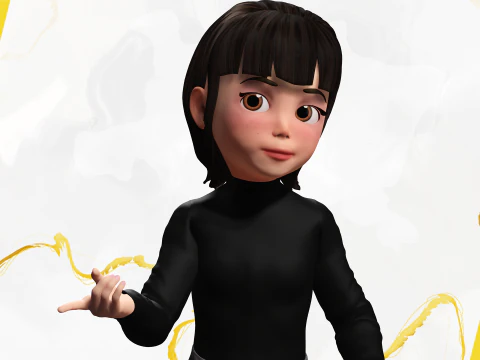 Charming Stylized Cartoon Toon Girl Rigged Character 3D Model