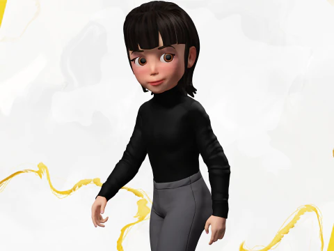 Charming Stylized Cartoon Toon Girl Rigged Character 3D Model