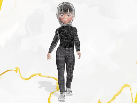 Charming Stylized Cartoon Toon Girl Rigged Character 3D Model