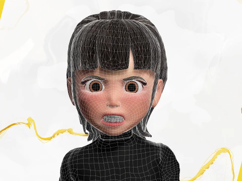 Charming Stylized Cartoon Toon Girl Rigged Character 3D Model