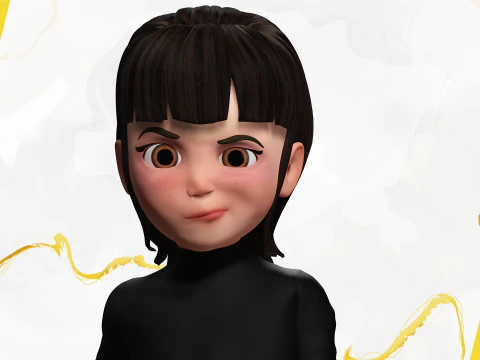 Charming Stylized Cartoon Toon Girl Rigged Character 3D Model