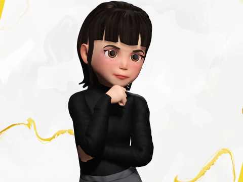Charming Stylized Cartoon Toon Girl Rigged Character 3D Model