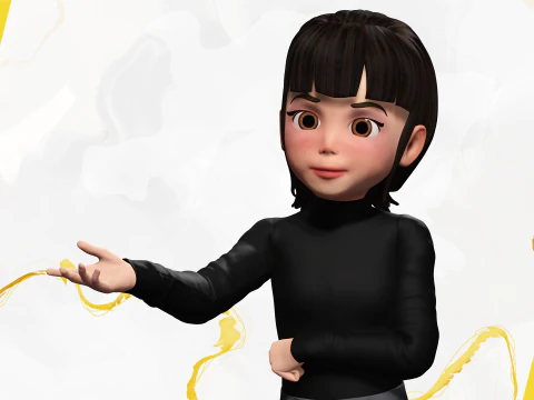 Charming Stylized Cartoon Toon Girl Rigged Character 3D Model