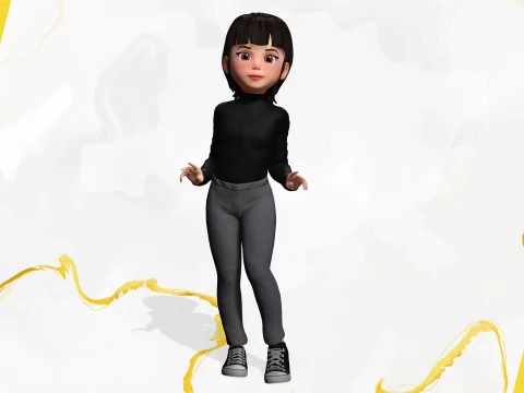 Charming Stylized Cartoon Toon Girl Rigged Character 3D Model