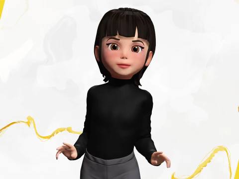 Charming Stylized Cartoon Toon Girl Rigged Character 3D Model