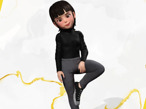 Charming Stylized Cartoon Toon Girl Rigged Character 3D Model