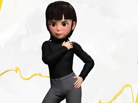 Charming Stylized Cartoon Toon Girl Rigged Character 3D Model