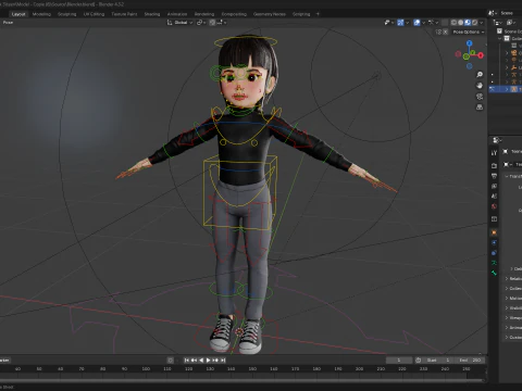 Charming Stylized Cartoon Toon Girl Rigged Character 3D Model