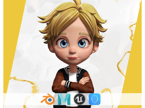 Blue Eyes Stylized Toon 3D Boy Cartoon Character Rigged 3D मॉडल