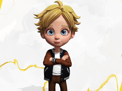 Blue Eyes Stylized Toon 3D Boy Cartoon Character Rigged Modello 3D