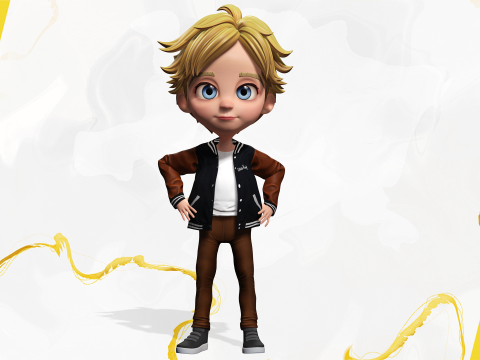 Blue Eyes Stylized Toon 3D Boy Cartoon Character Rigged Modello 3D
