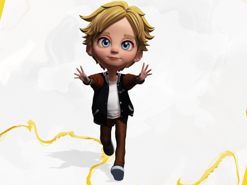 Blue Eyes Stylized Toon 3D Boy Cartoon Character Rigged Modello 3D