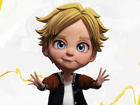 Blue Eyes Stylized Toon 3D Boy Cartoon Character Rigged Modello 3D