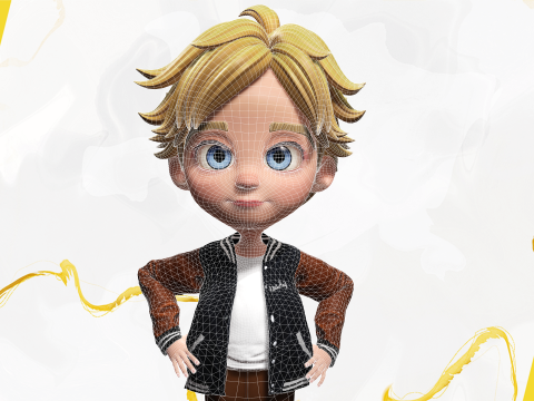 Blue Eyes Stylized Toon 3D Boy Cartoon Character Rigged Modello 3D