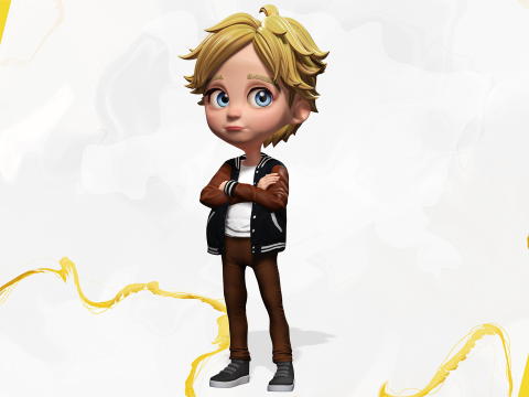 Blue Eyes Stylized Toon 3D Boy Cartoon Character Rigged Modello 3D