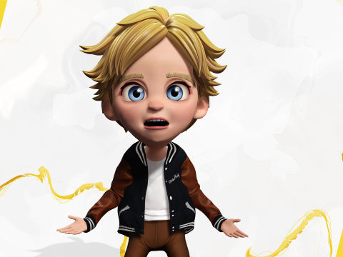 Blue Eyes Stylized Toon 3D Boy Cartoon Character Rigged Modello 3D