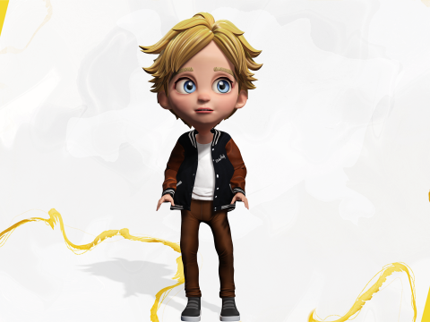 Blue Eyes Stylized Toon 3D Boy Cartoon Character Rigged Modello 3D