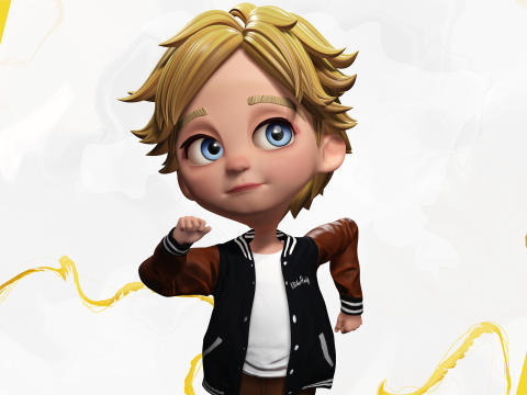Blue Eyes Stylized Toon 3D Boy Cartoon Character Rigged Modello 3D