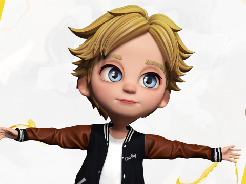 Blue Eyes Stylized Toon 3D Boy Cartoon Character Rigged Modello 3D