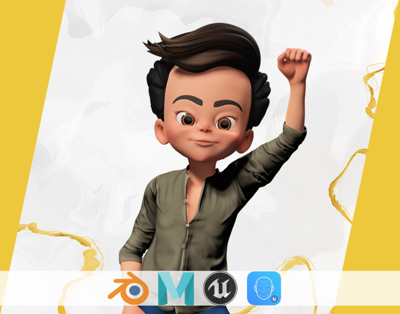 Energetic 3D Cartoon Boy Character Rigged Adventurous Model 3D .c4d .max .obj .3ds .fbx .stl .blend