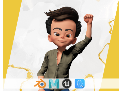 Energetic 3D Cartoon Boy Character Rigged Adventurous 3D Модель