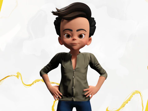 ऊर्जावान 3डी कार्टून बॉय चरित्र साहसी साहसी 3D मॉडल