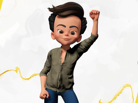 ऊर्जावान 3डी कार्टून बॉय चरित्र साहसी साहसी 3D मॉडल