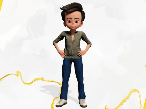 ऊर्जावान 3डी कार्टून बॉय चरित्र साहसी साहसी 3D मॉडल