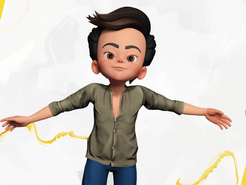 ऊर्जावान 3डी कार्टून बॉय चरित्र साहसी साहसी 3D मॉडल