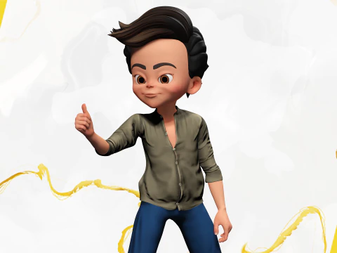 ऊर्जावान 3डी कार्टून बॉय चरित्र साहसी साहसी 3D मॉडल