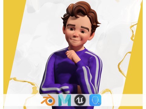 Stylized Toon Boy in Sporty Outfit Rigged 3D Character Athle 3D Модель