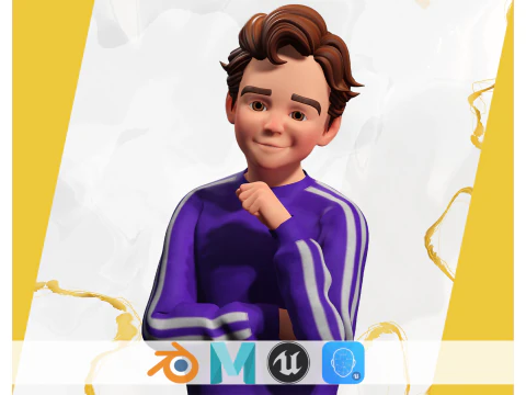 Stylized Toon Boy in Sporty Outfit Rigged 3D Character Athle 3D Model