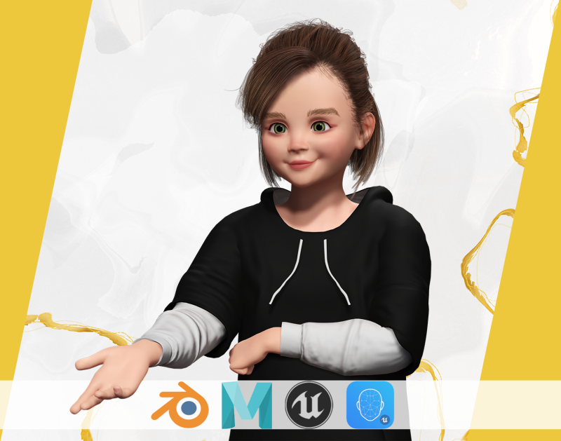Adorable Stylized Girl Character Game Ready Charming 3d Cart 3D 모델 .c4d .max .obj .3ds .fbx .stl .blend