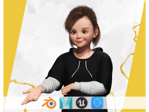 Adorable Stylized Girl Character Game Ready Charming 3d Cart 3D Model
