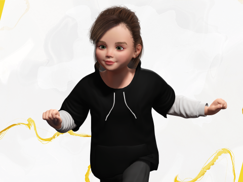 Adorable Stylized Girl Character Game Ready Charming 3d Cart 3D 모델