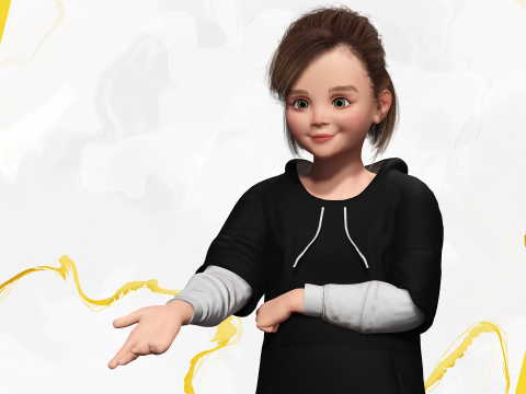 Adorable Stylized Girl Character Game Ready Charming 3d Cart 3D 모델