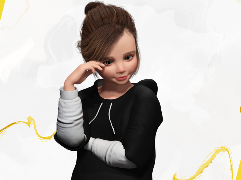Adorable Stylized Girl Character Game Ready Charming 3d Cart 3D 모델