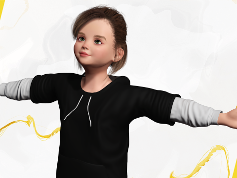 Adorable Stylized Girl Character Game Ready Charming 3d Cart 3D 모델