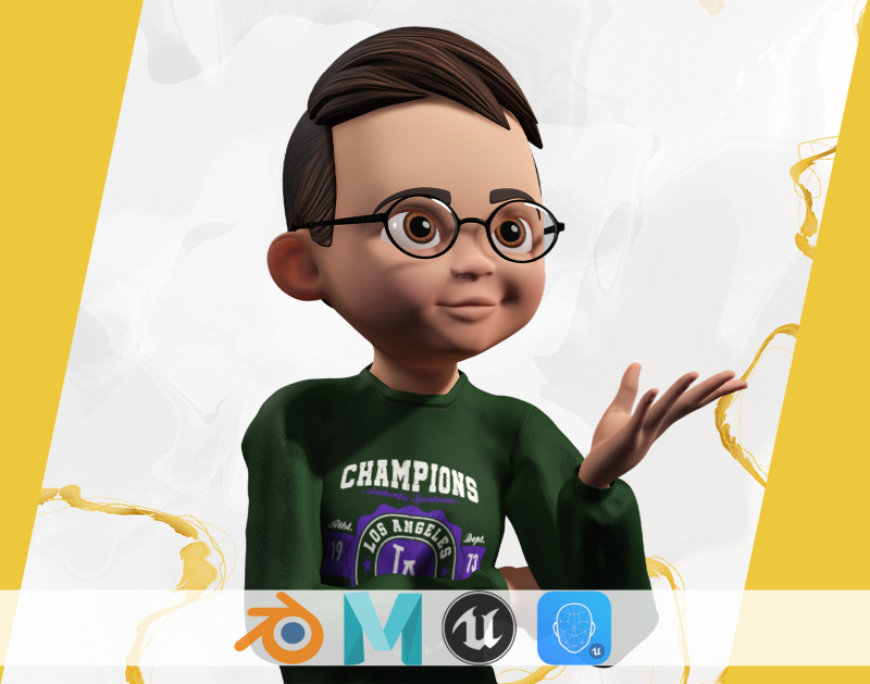 Smart Stylized Boy Character with Glasses Rigged and Ready Modello 3D .c4d .max .obj .3ds .fbx .stl .blend