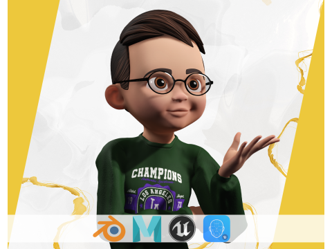 Smart Stylized Boy Character with Glasses Rigged and Ready Modelo 3D