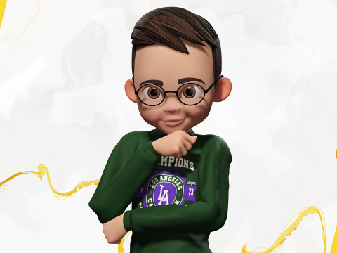 Smart Stylized Boy Character with Glasses Rigged and Ready Modello 3D