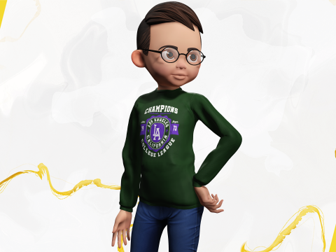 Smart Stylized Boy Character with Glasses Rigged and Ready Modello 3D