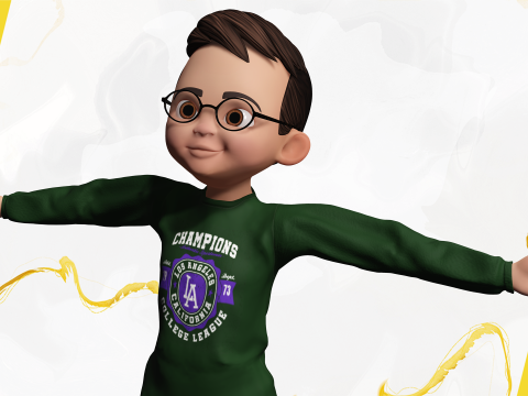 Smart Stylized Boy Character with Glasses Rigged and Ready Modello 3D