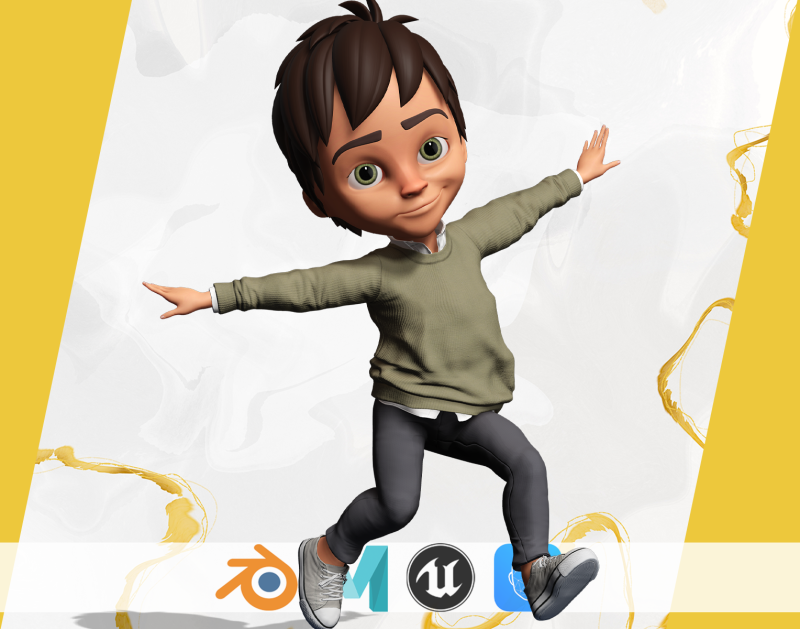 Stylized Happy Boy Rigged 3D Toon Model 3D 模型 .c4d .max .obj .3ds .fbx .stl .blend