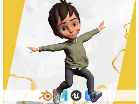 Stylized Happy Boy Rigged 3D Toon Model 3D Model