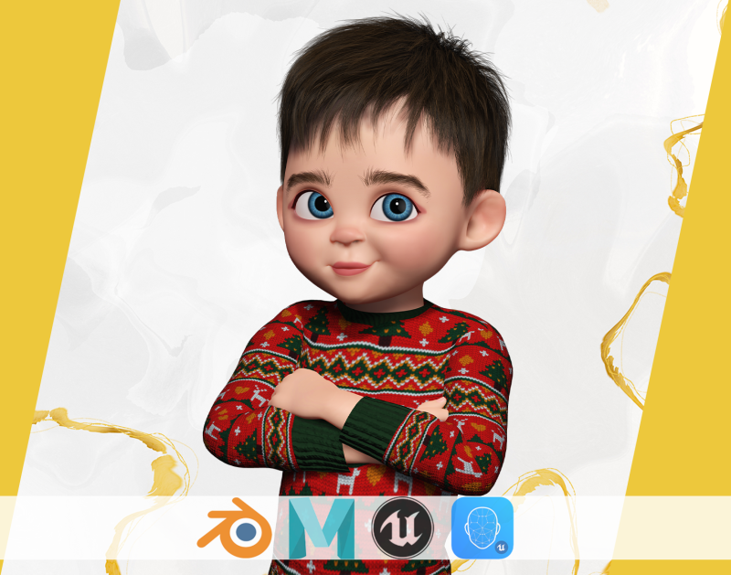 Christmas Sweater Toon Kids 3D Holiday Character Modelo 3D .c4d .max .obj .3ds .fbx .stl .blend