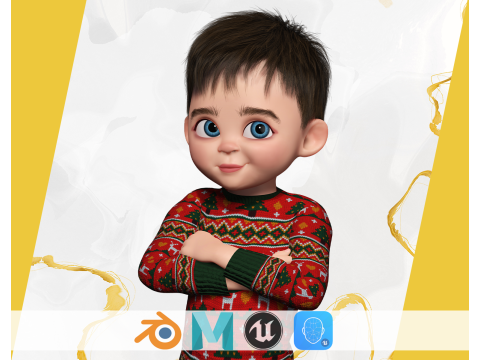 Christmas Sweater Toon Kids 3D Holiday Character 3D Model
