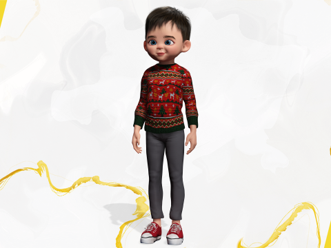 Christmas Sweater Toon Kids 3D Holiday Character Modelo 3D